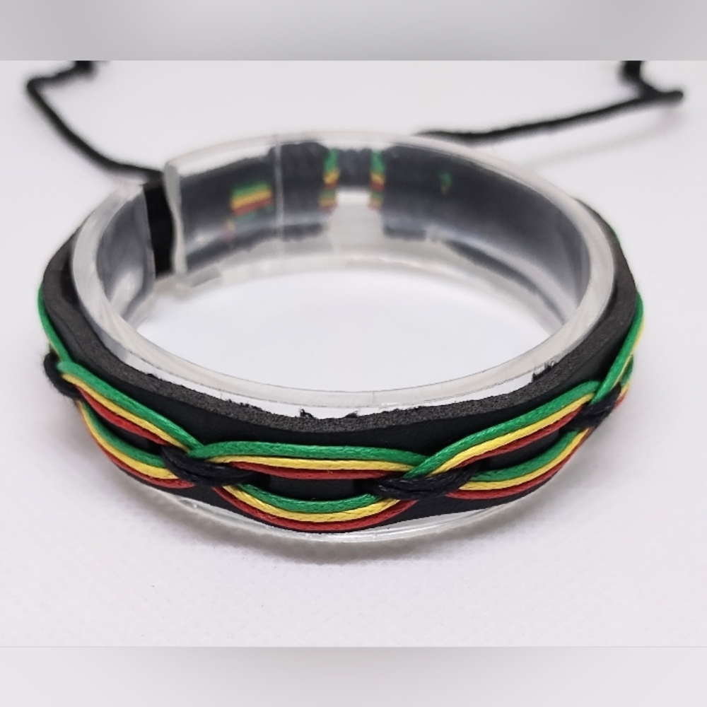 Men's Bracelet Leather Braided Black New F69
